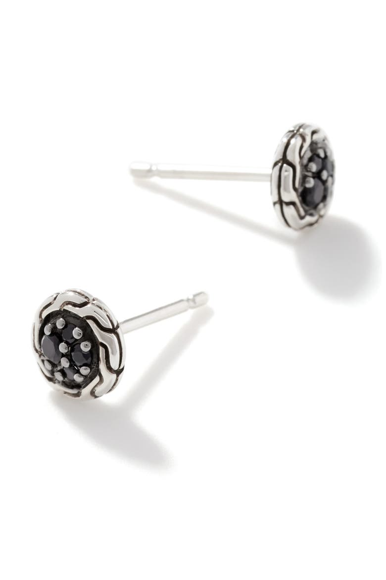 Carved Chain Stud Earrings, Silver, Pavé, Alternate, color, BLACK