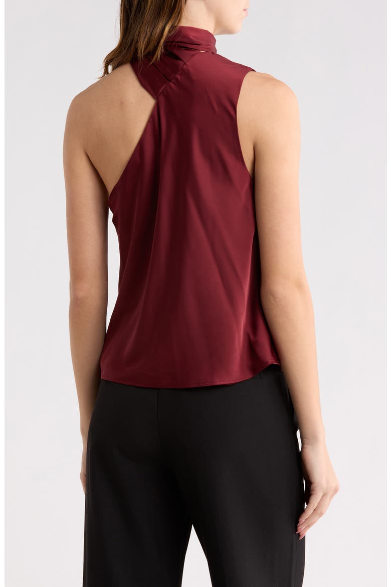 Tie Neck One-Shoulder Satin Top, Alternate, color, BURNT RED