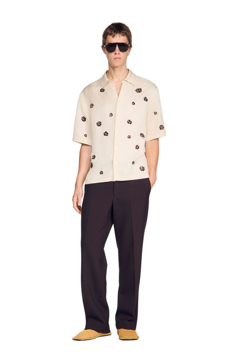 SANDRO Loose-fit floral shirt, Alternate, color, Ecru