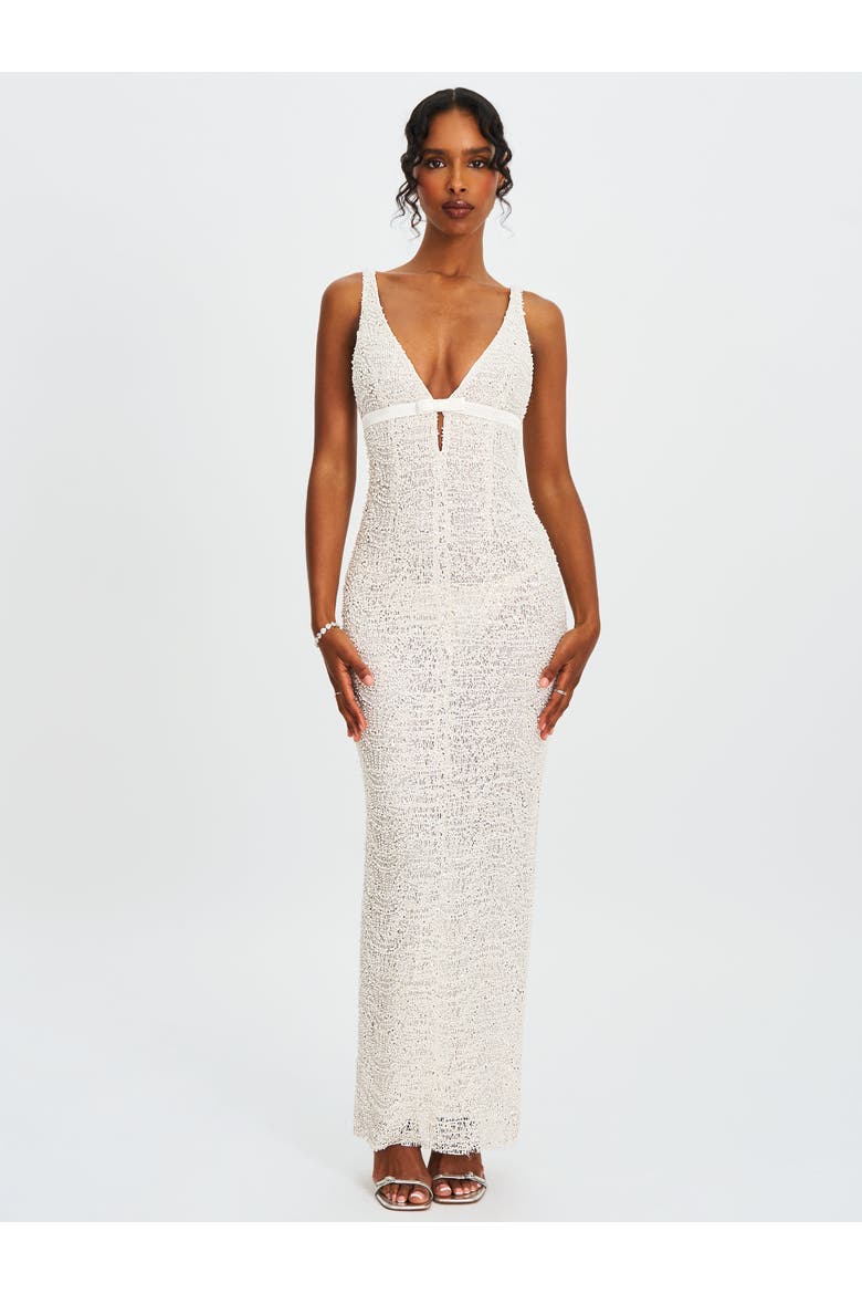 Adelaide Beaded Sequin Net Bodycon Gown, Alternate, color, White