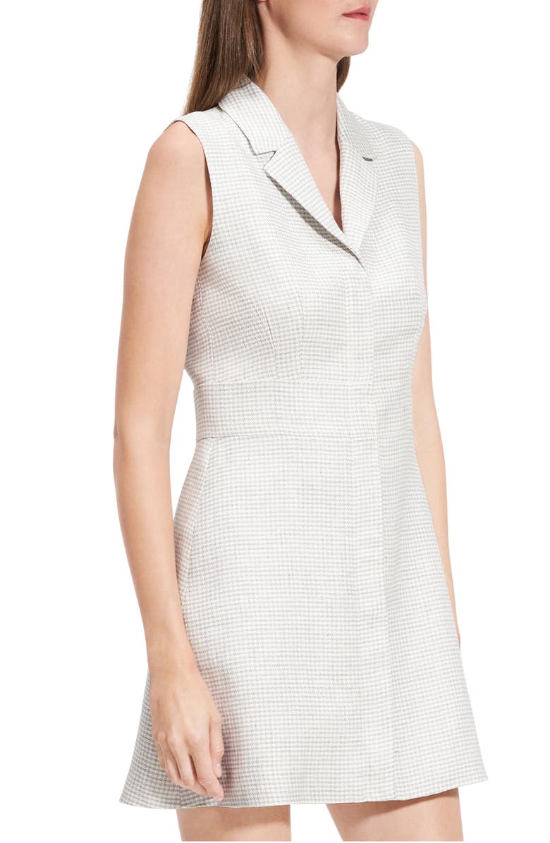 Theory Micro Houndstooth Linen Blend Minidress, Alternate, color, White Multi