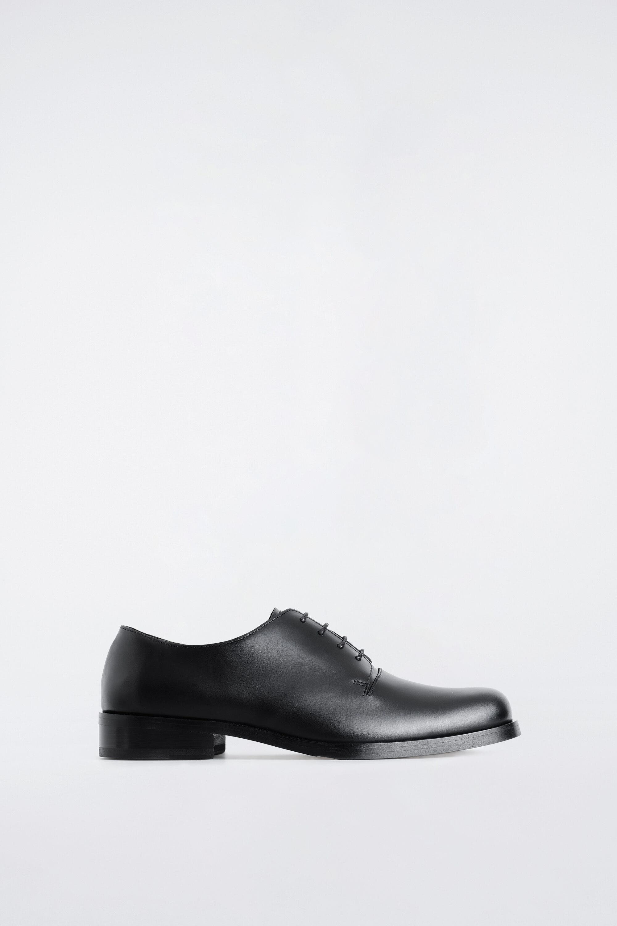 Square-Toe Leather Derby Shoes, Main, color, BLACK