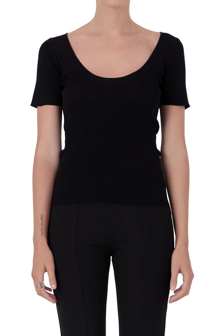 Short Sleeve Ribbed Sweater, Alternate, color, BLACK