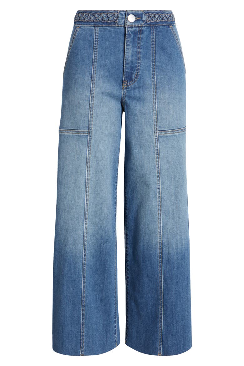 Raw Hem Patch Pocket High Waist Wide Leg Jeans, Alternate, color, BOLT