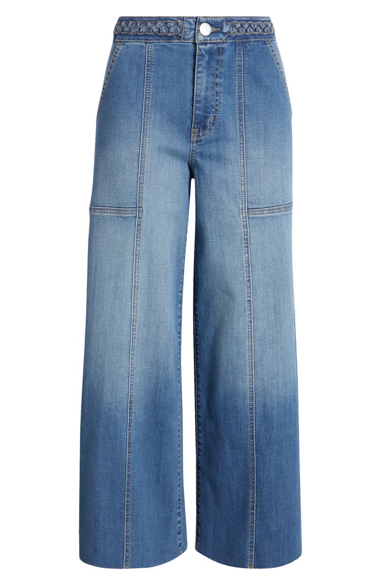 1822 Denim Raw Hem Patch Pocket High Waist Wide Leg Jeans, Alternate, color, 