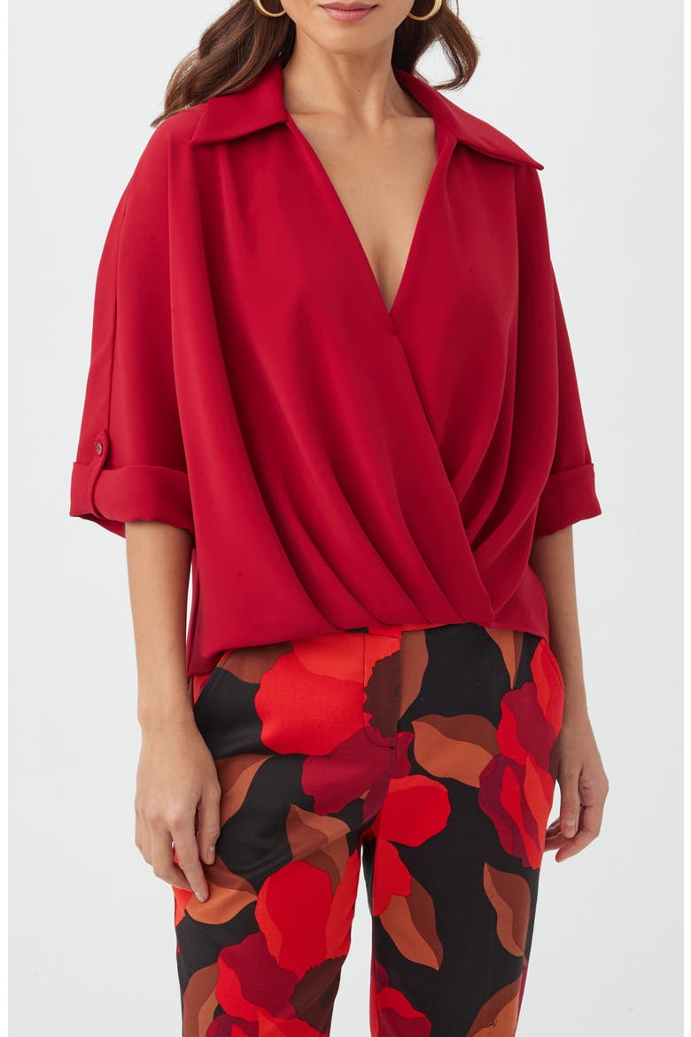 Otto Faux Wrap Top, Main, color, ROSELLE RED