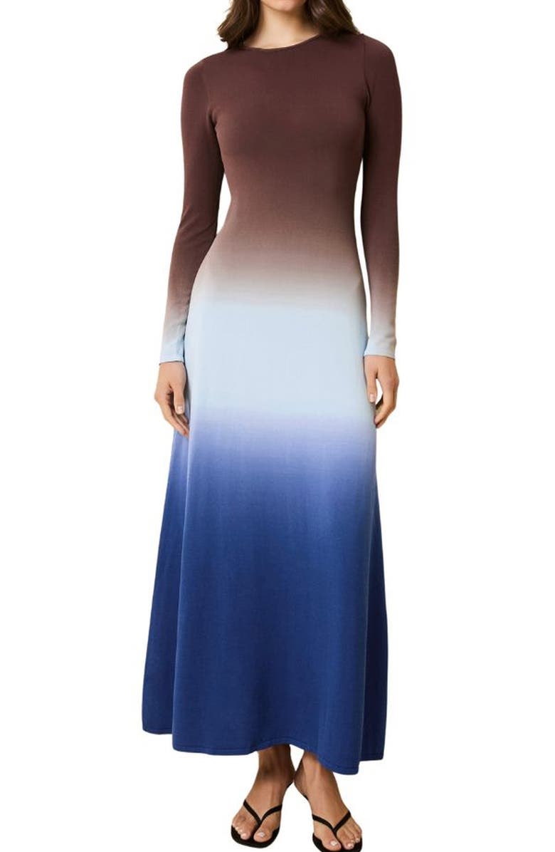 Solid & Striped The Dora Ombré Colorblock Long Sleeve Knit Maxi Dress, Main, color, Twilight / Raisin Brown