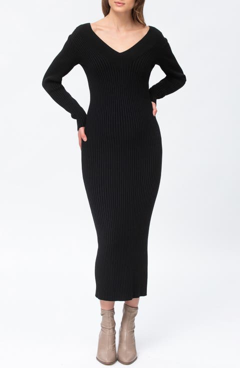 Rib Long Sleeve Maternity Midi Sweater Dress