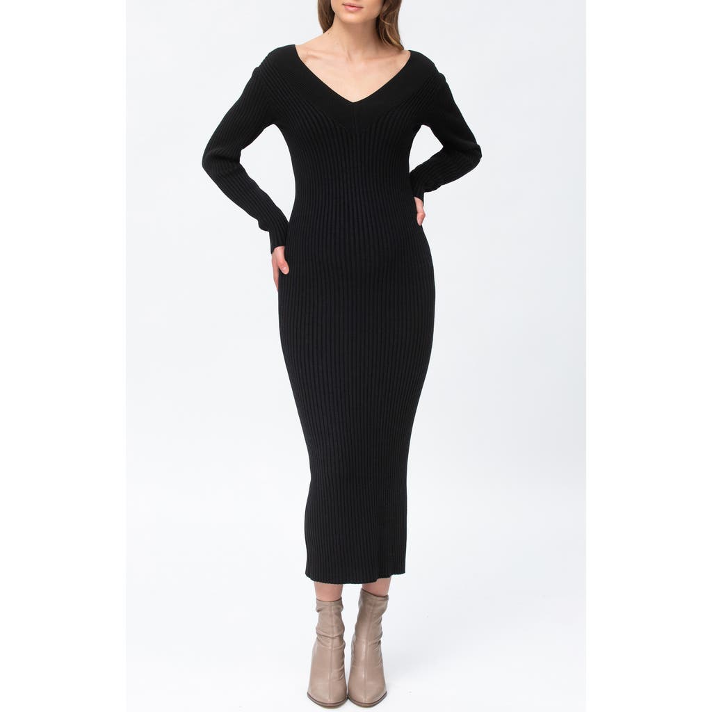 PIETRO BRUNELLI Rib Long Sleeve Maternity Midi Sweater Dress in Black
