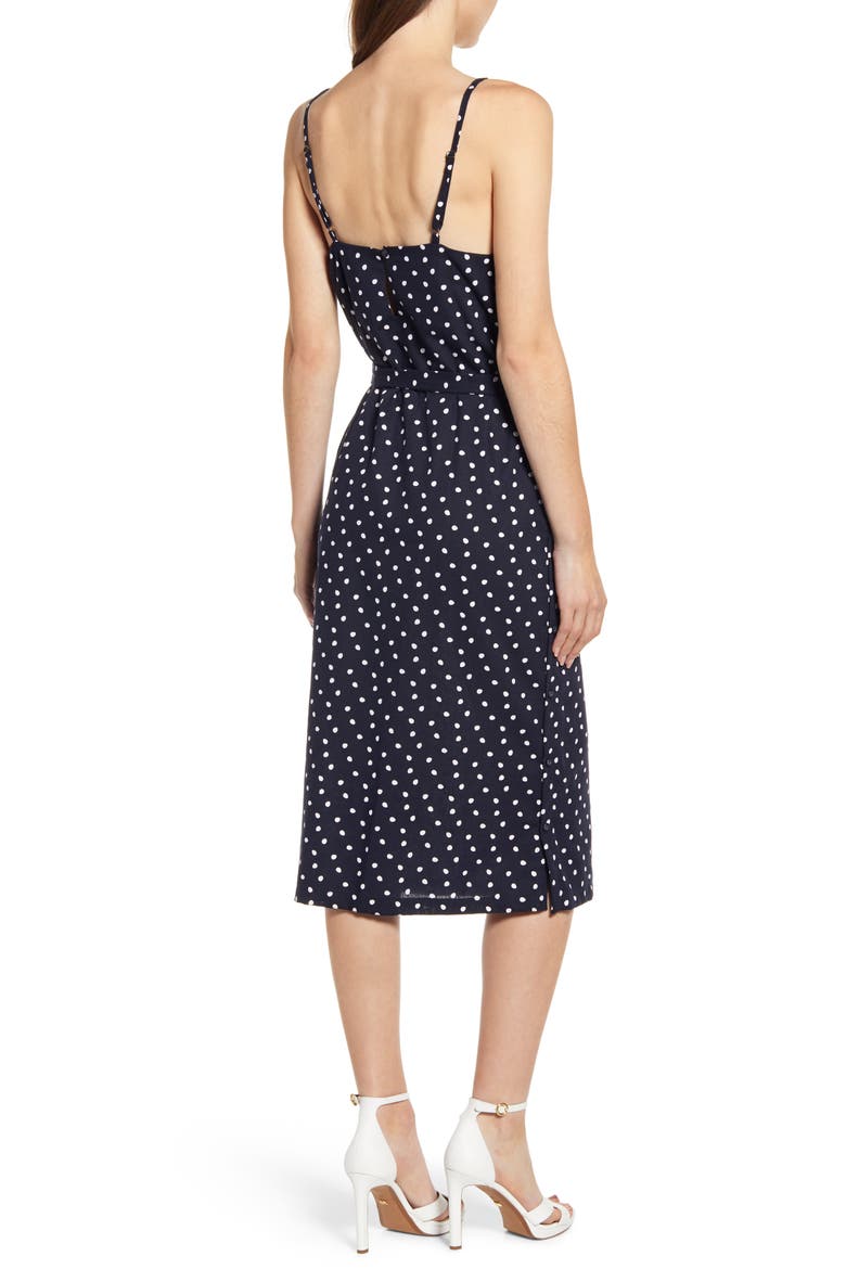 Pip Polka Dot Belted Midi Dress, Alternate, color, NAVY