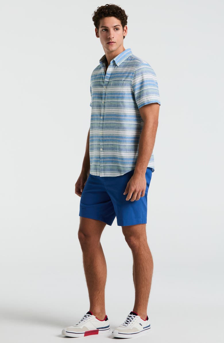 Original Penguin Stripe Linen & Cotton Short Sleeve Button-Down Shirt, Alternate, color,