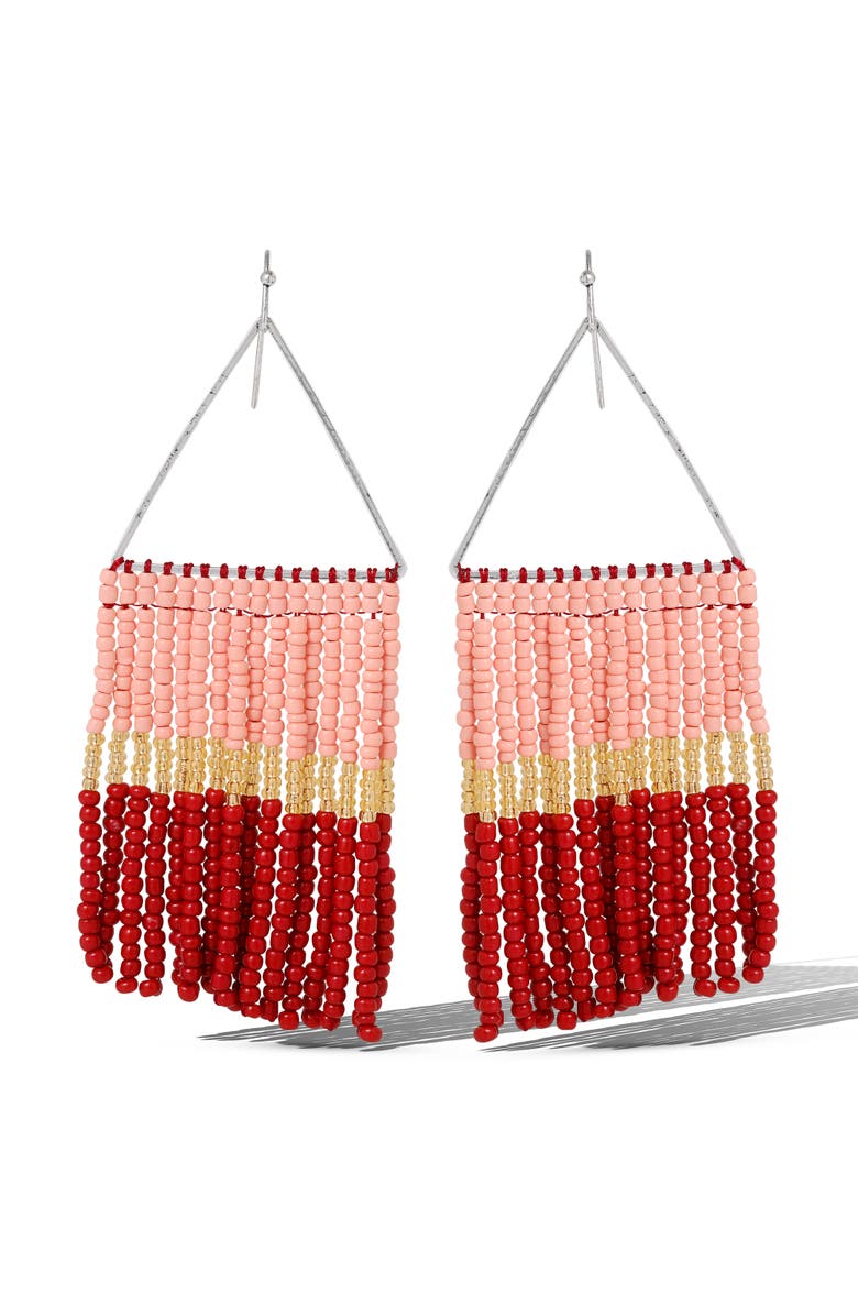 Jessica Simpson Pink and Red Ombre Beaded Fringe Earrings, Alternate, color, Pink/Red/Yellow