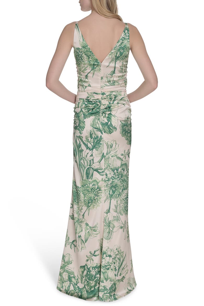 Floral Ruched Waist Satin Gown, Alternate, color, GREEN