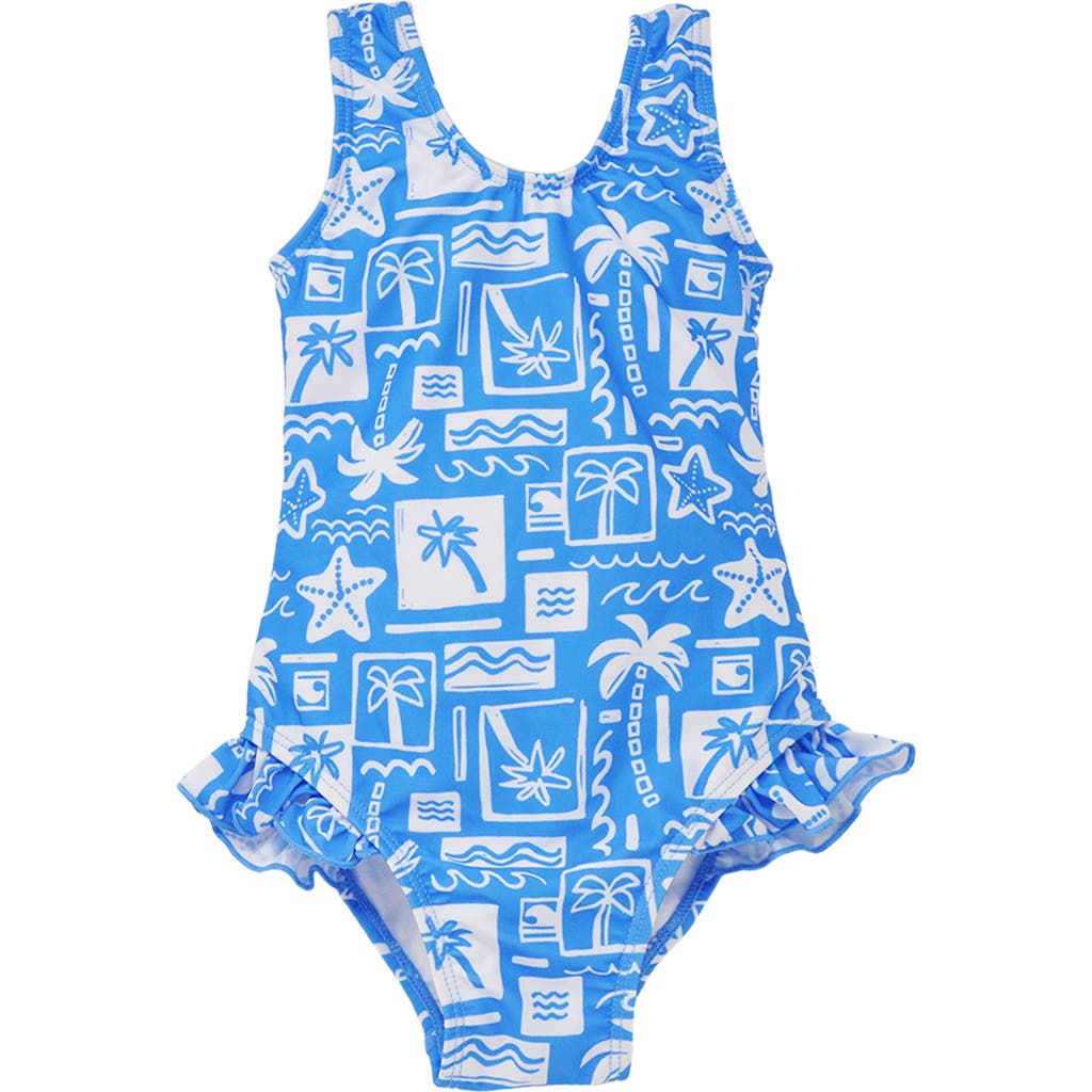 Flap Happy Infant & Toddlers Sun Protective Upf 50+ Delaney Hip Ruffle Swimsuit In Seaside Palms