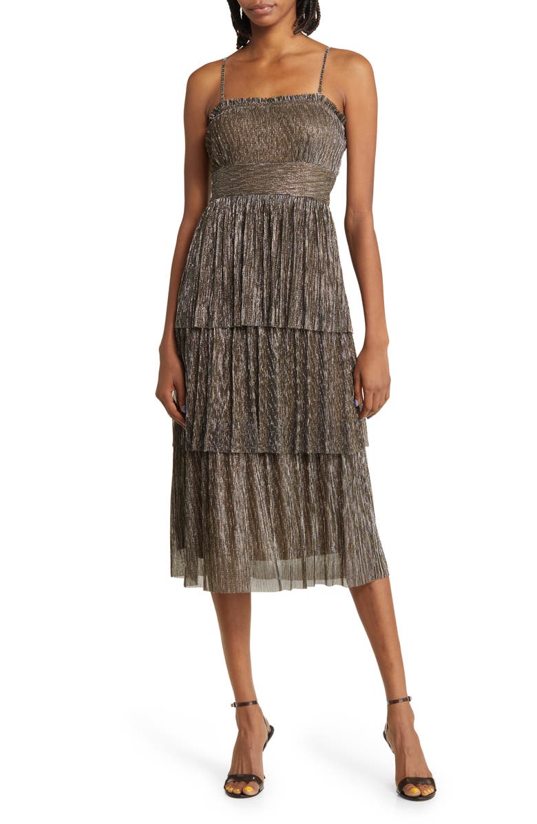 Lost + Wander Le Mysterieux Metallic Tiered Dress, Main, color,