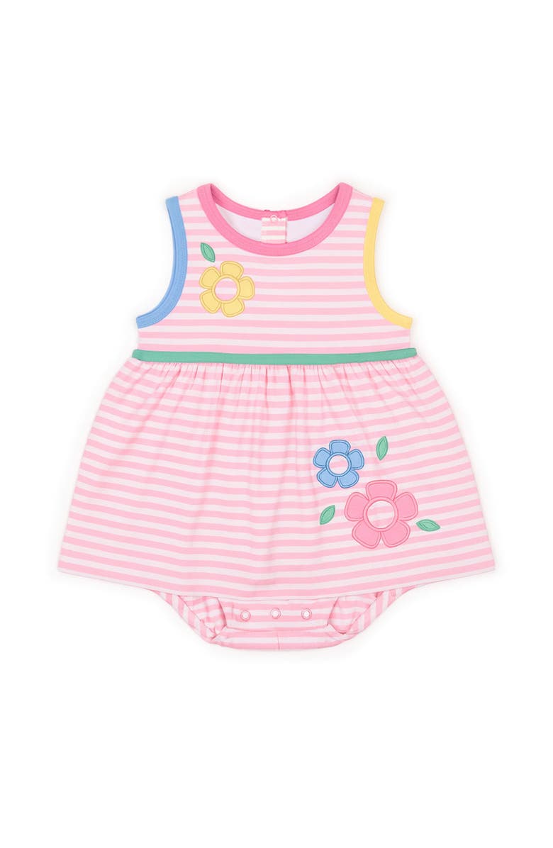 Florence Eiseman Stripe Knit Romper With Flowers, Main, color, Pink/White