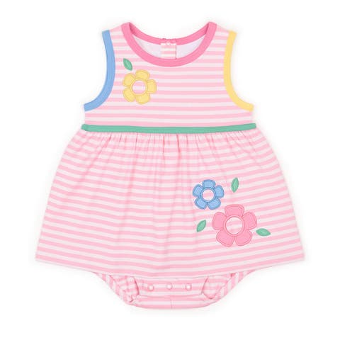 Stripe Knit Romper With Flowers (Baby)