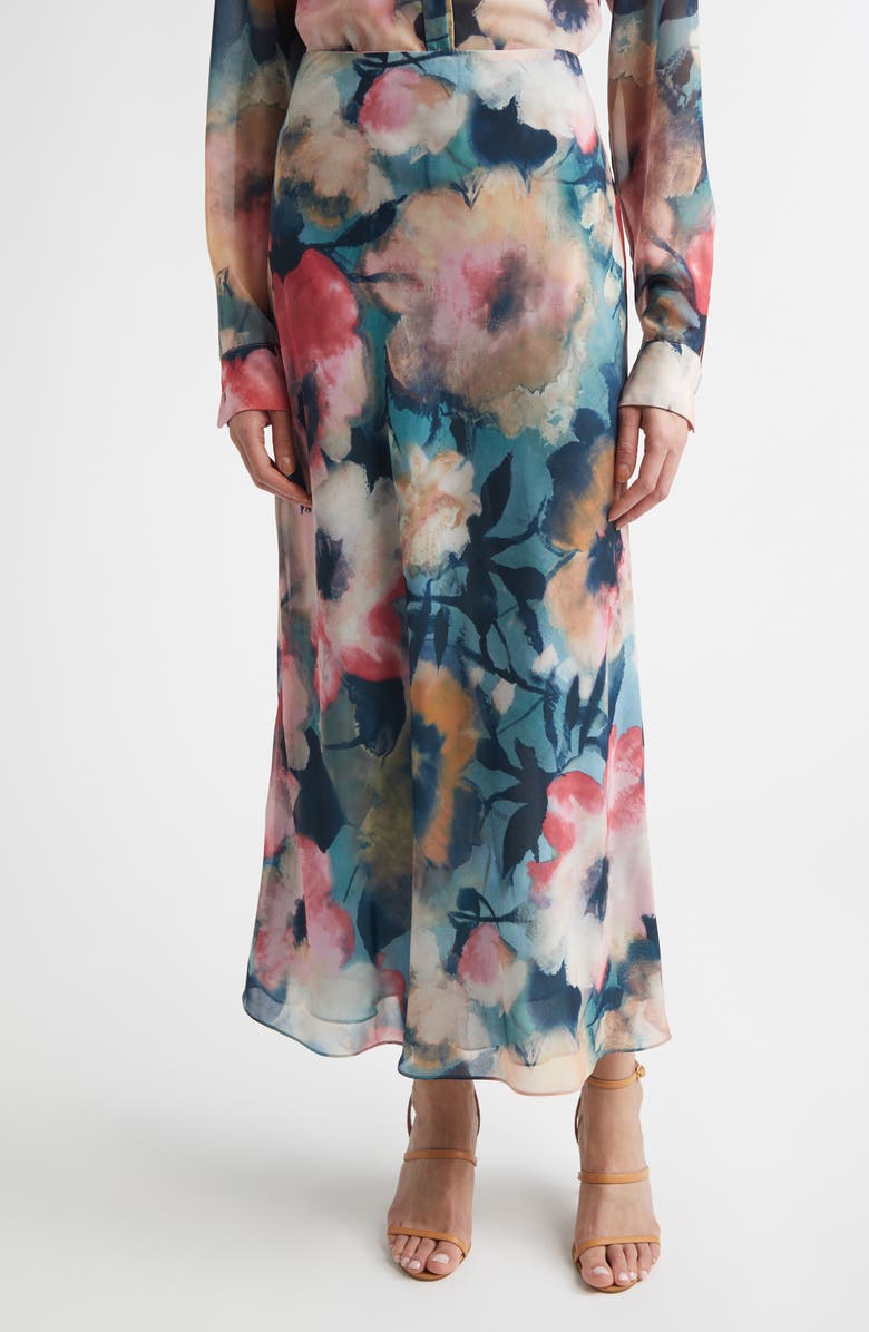Lela Rose Abstract Floral Chiffon A-Line Skirt, Main, color, Mist Multi