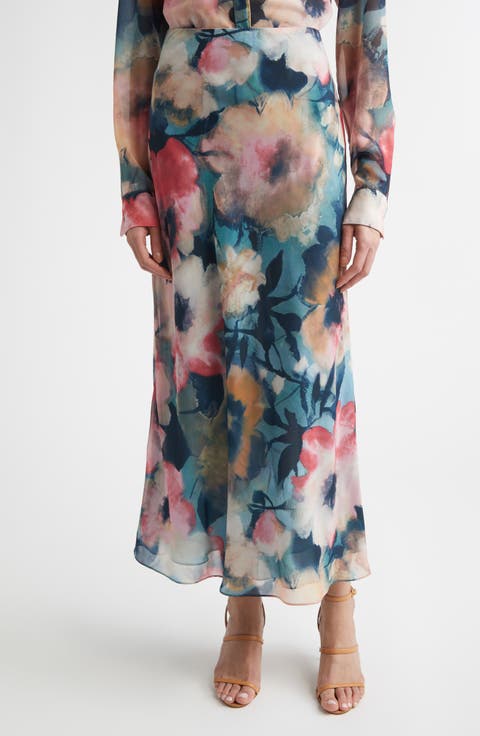 Abstract Floral Chiffon A-Line Skirt