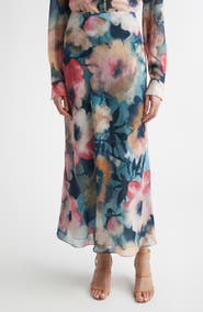 Lela Rose Abstract Floral Chiffon A-Line Skirt
