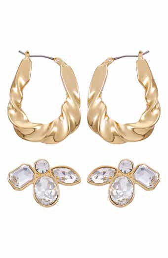 Crystal Studs & Hoop Earrings Set