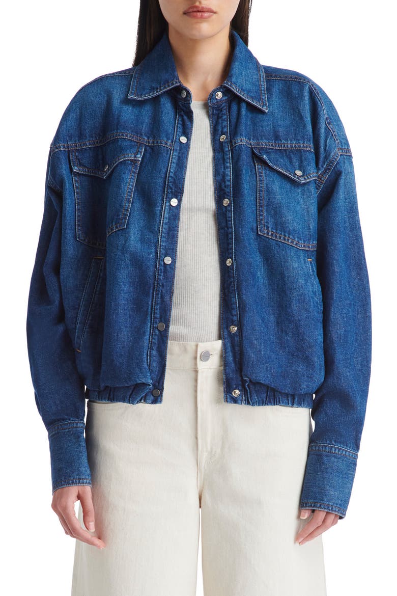 Snap Denim Jacket, Main, color, DARK WASH