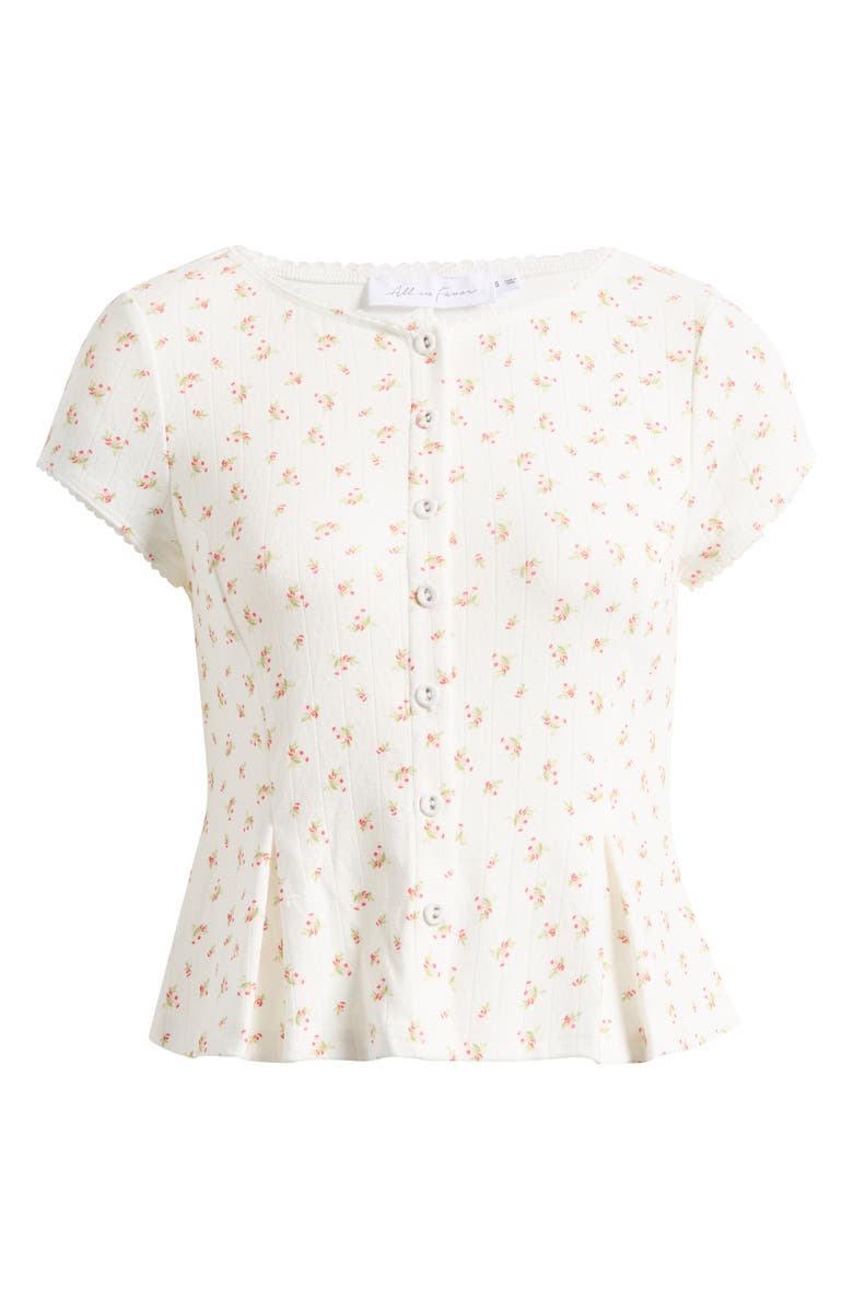 All in Favor Floral Pointelle Stitch Peplum Button-Up Top, Alternate, color, Cream Ditsy