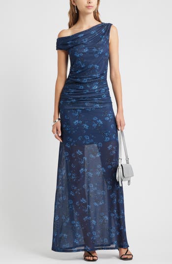 One-Shoulder Mesh Maxi Dress