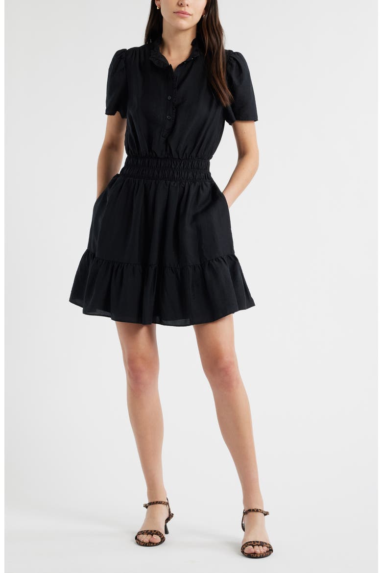 Ruffle Detail Dress, Main, color, BLACK
