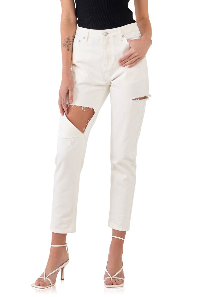 Ripped High Waist Slim Straight Leg Jeans, Main, color, WHITE