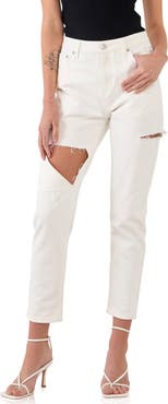 Grey Lab Ripped High Waist Slim Straight Leg Jeans