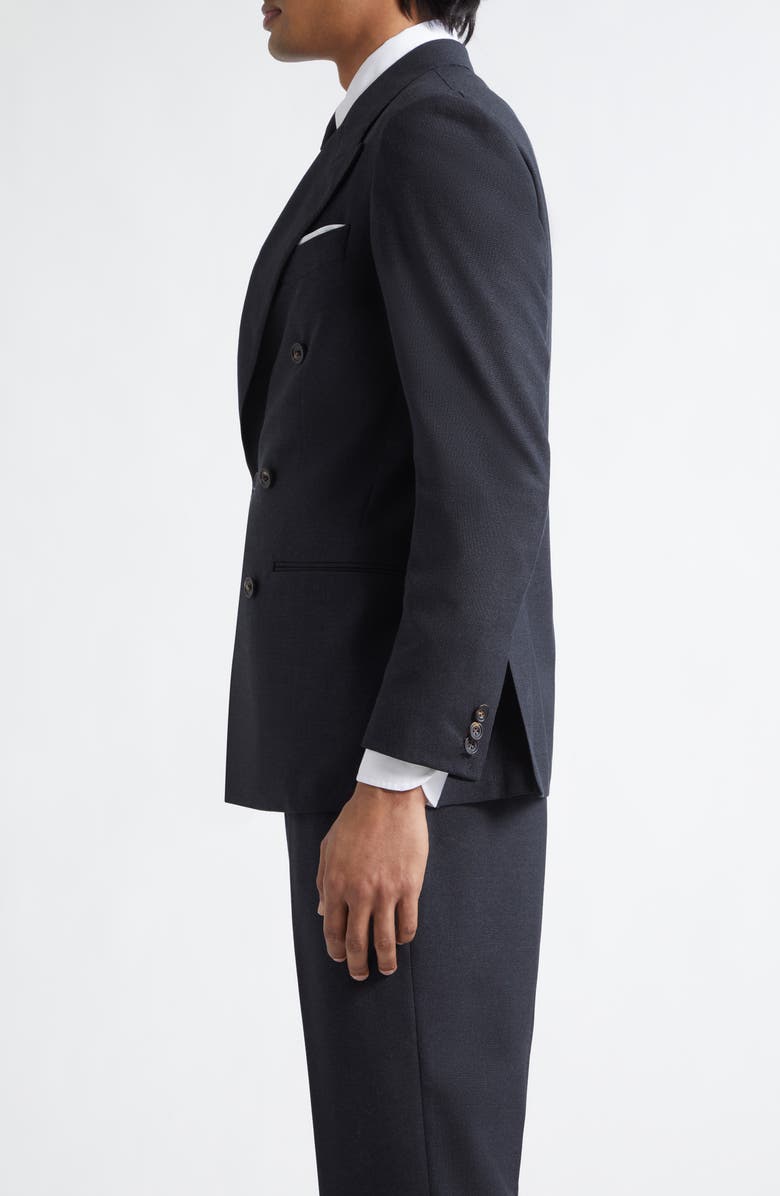 J. Mueser Double Breasted Virgin Wool Hopsack Blazer, Alternate, color, Navy