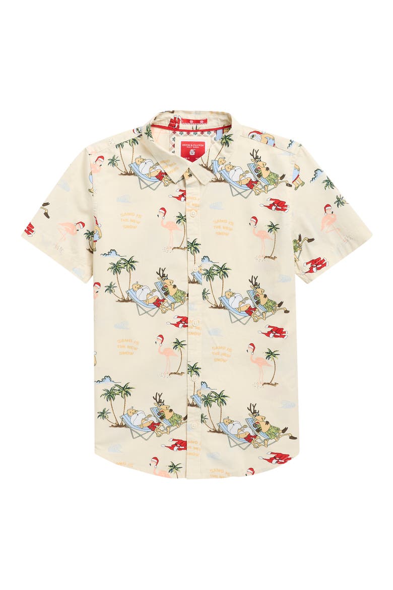 Off White with Beach Santa Camp Shirt, Main, color, WHITE