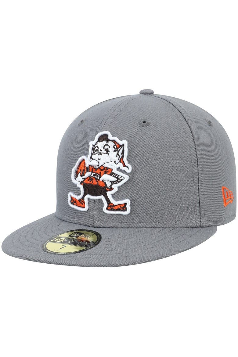 Men's New Era Graphite Cleveland Browns Throwback Logo Storm 59FIFTY Fitted Hat, Main, color, Graphite