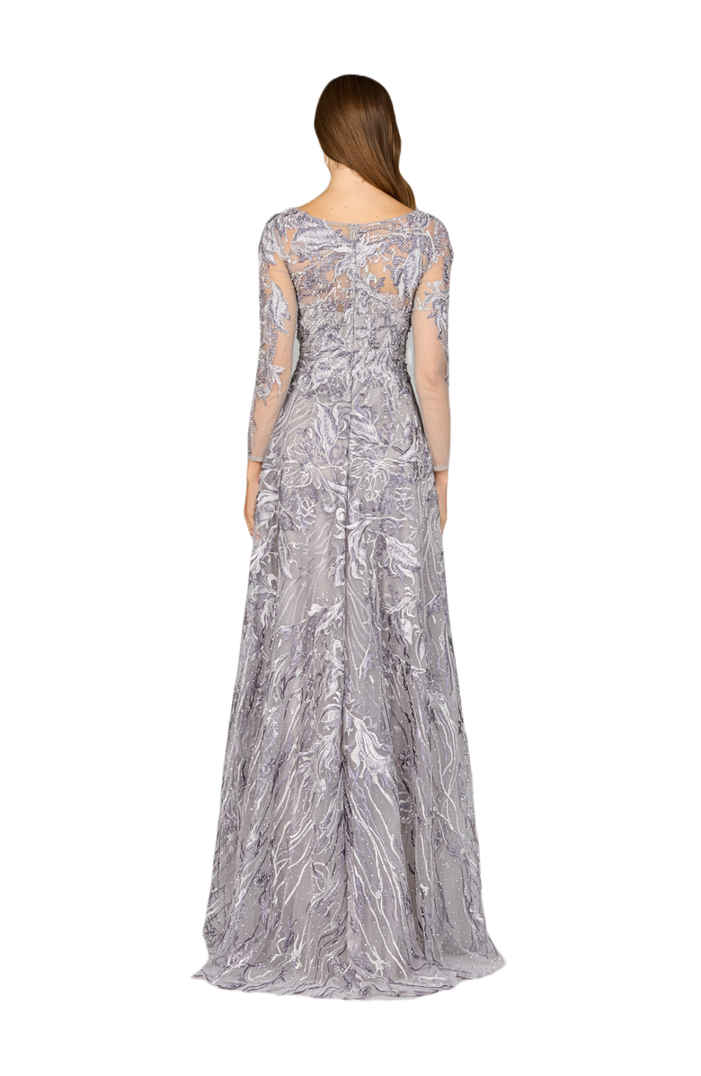 LARA New York Long Sleeve Modest A-line Gown, Alternate, color, Multi