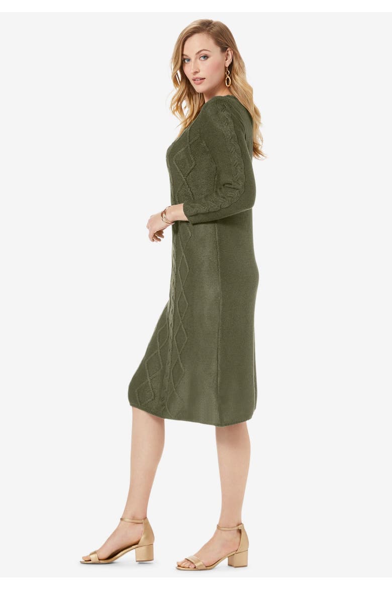 Cable Sweater Dress, Alternate, color, DARK OLIVE GREEN