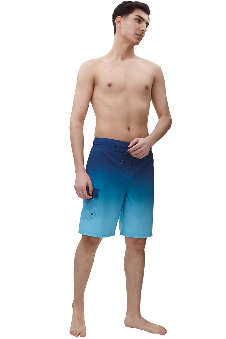 4-Way Stretch Performance Board Shorts, Alternate, color, Blue Wave Gradient
