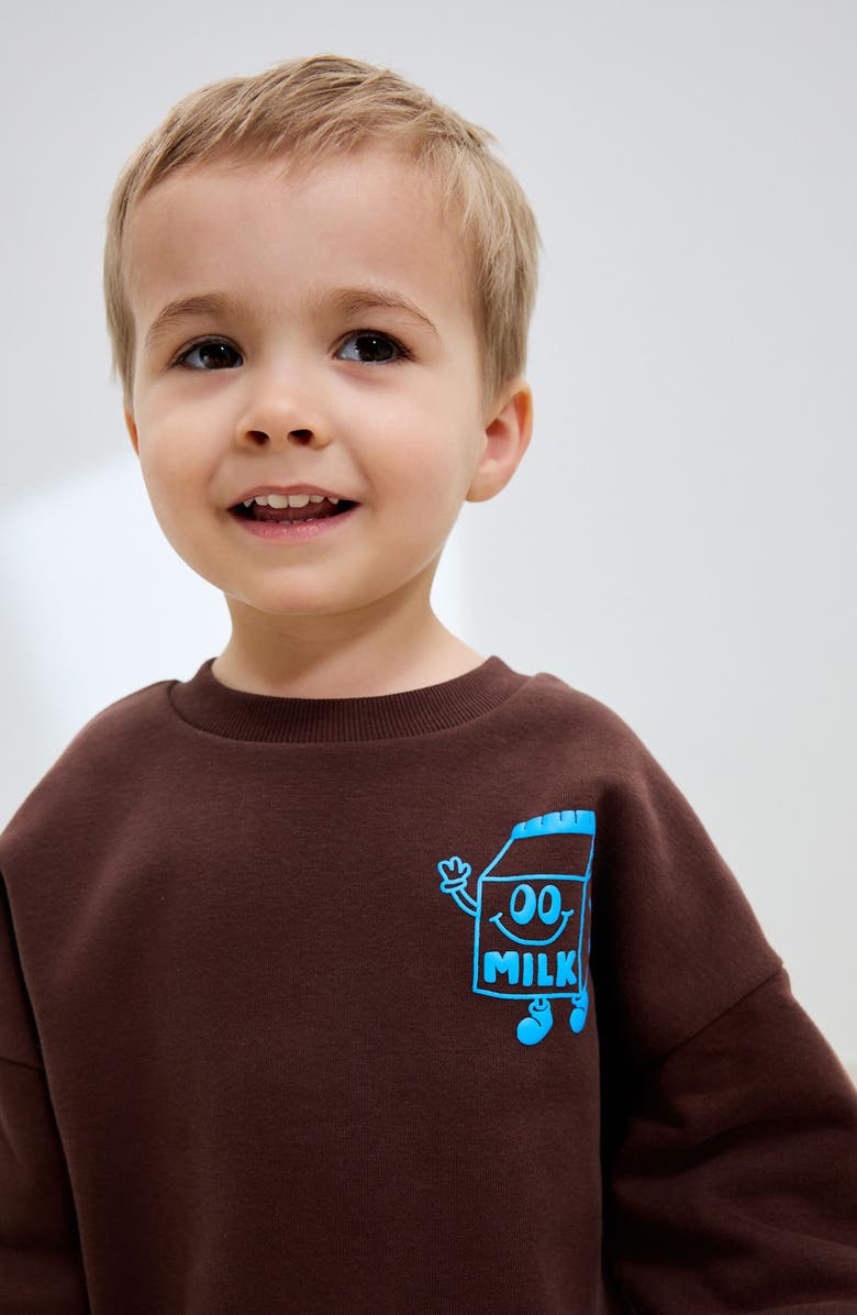 NEXT Kids' Chocolate Milk Sweatshirt & Sweatpants Set, Alternate, color, Brown