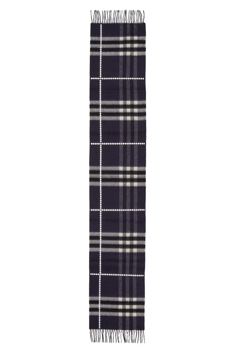 Giant Check Stud Embellished Cashmere Fringe Scarf, Main, color, DARK CHARCOAL BLUE