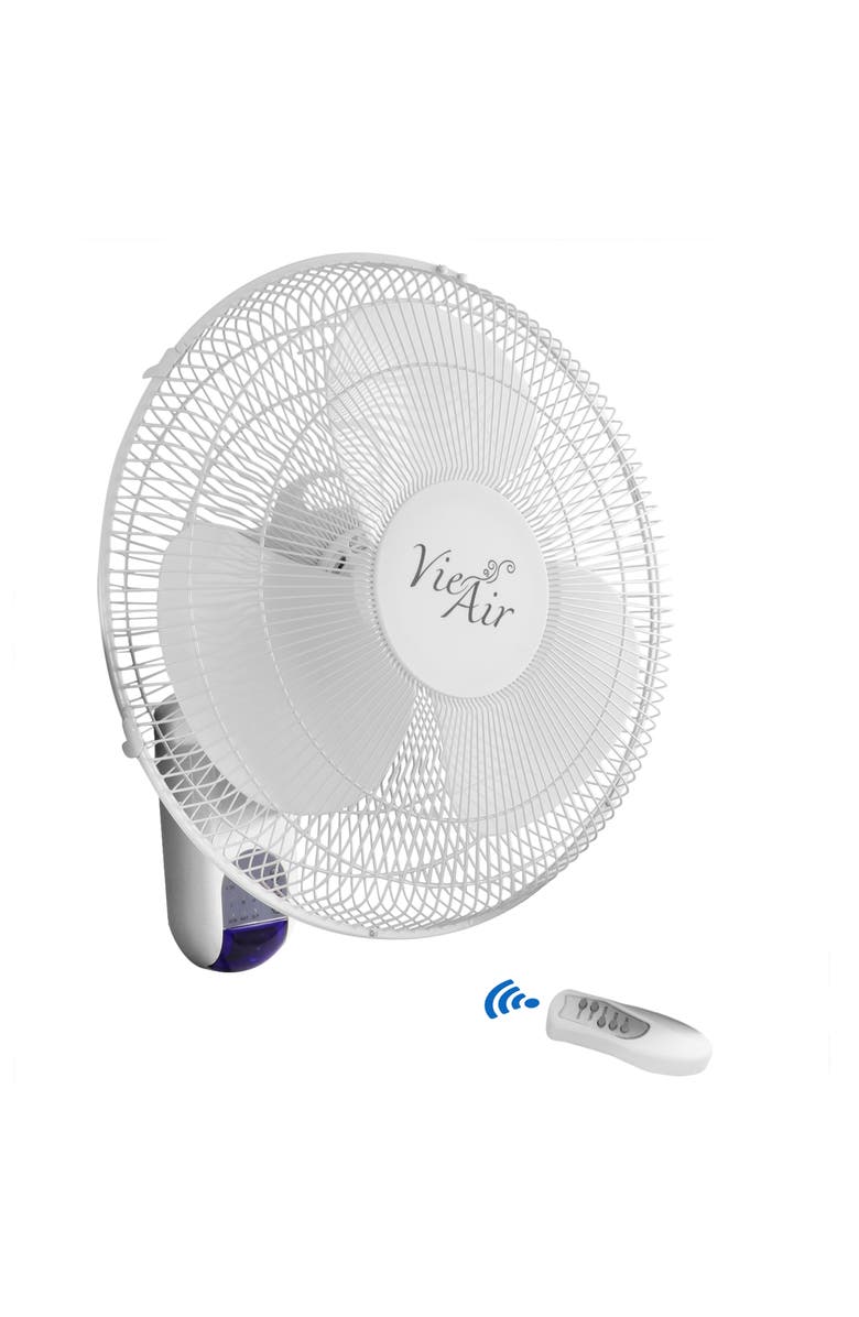 Vie Air 16 Inch 3 Speed Plastic Wall Fan with Remote Control, Main, color, White