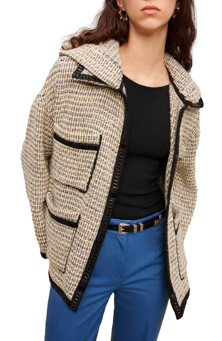 maje Gakota Hooded Tweed Jacket, Alternate, color, 