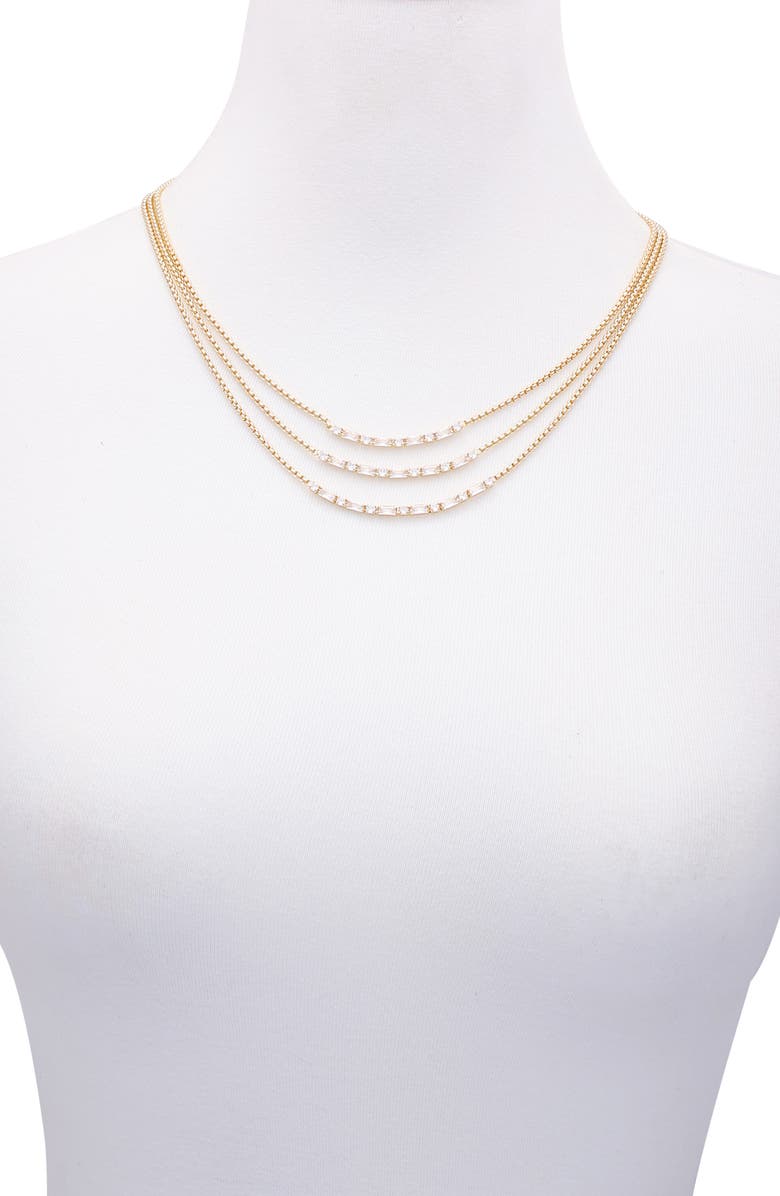 Vince Camuto Crystal Layered Necklace, Alternate, color, Gold Tone