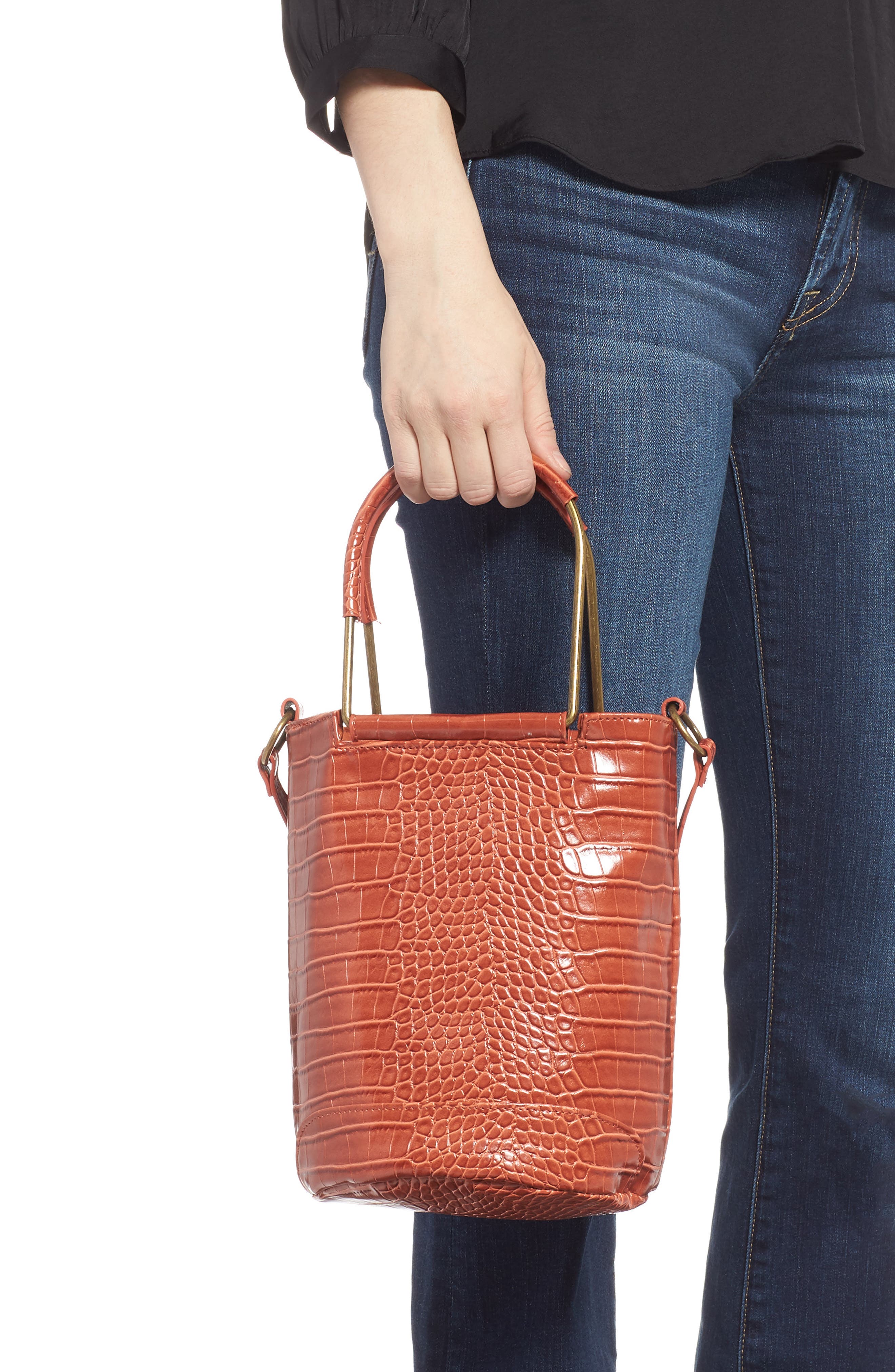 T-Shirt & Jeans Croc Embossed Faux Leather Tote, Alternate, color, 