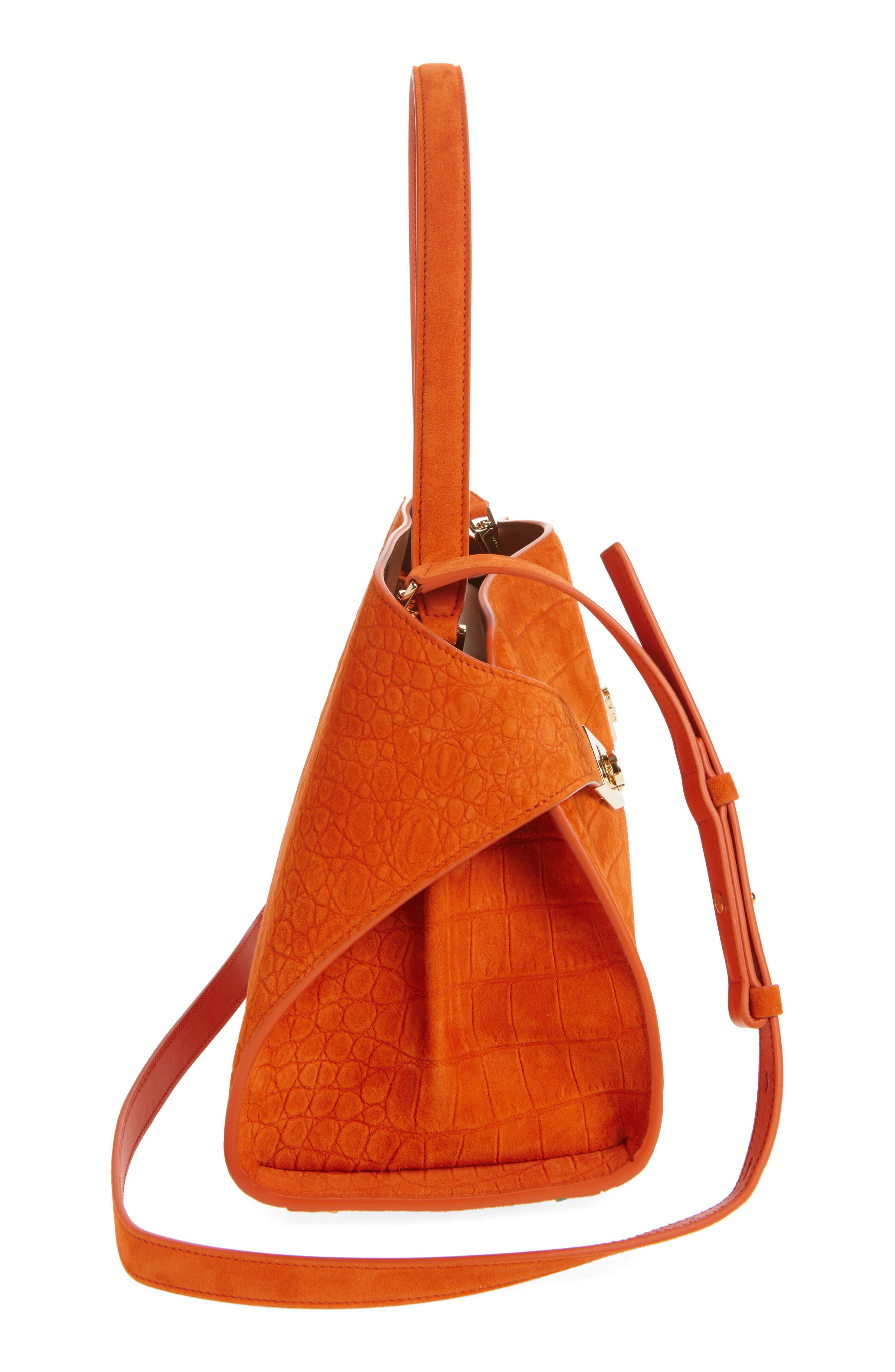 Hug Croc Embossed Suede Handbag, Alternate, color, LIGHT SIENA NATURALE RST