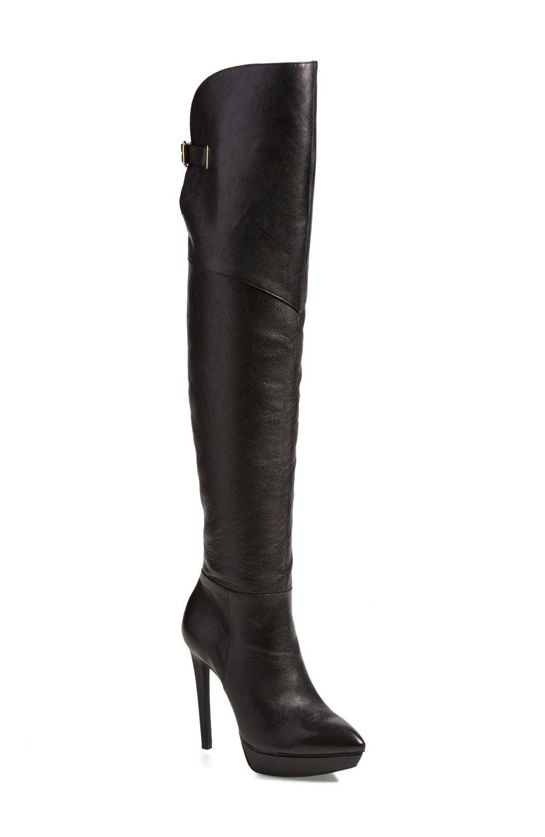 'Valentia' Over the Knee Platform Boot, Main, color, BLACK