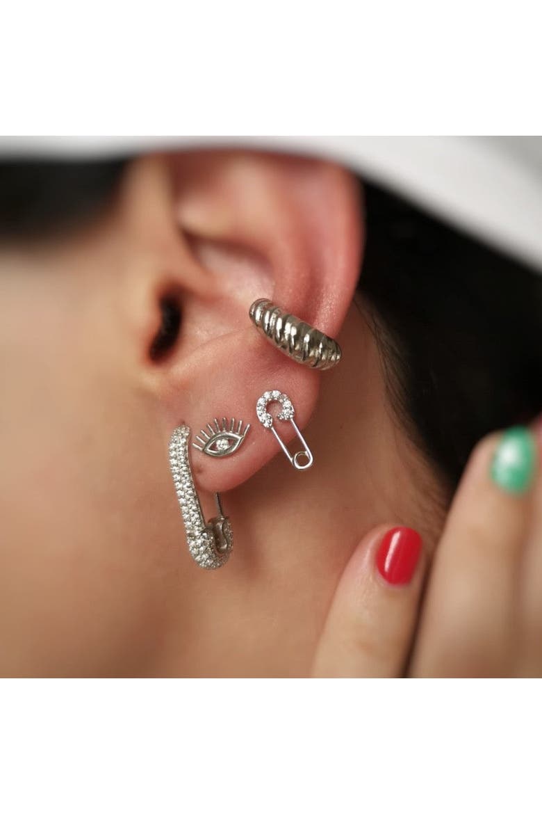 Pave Stud Safety Pin Earring Jewelled Sterling Silver, Alternate, color, Silver