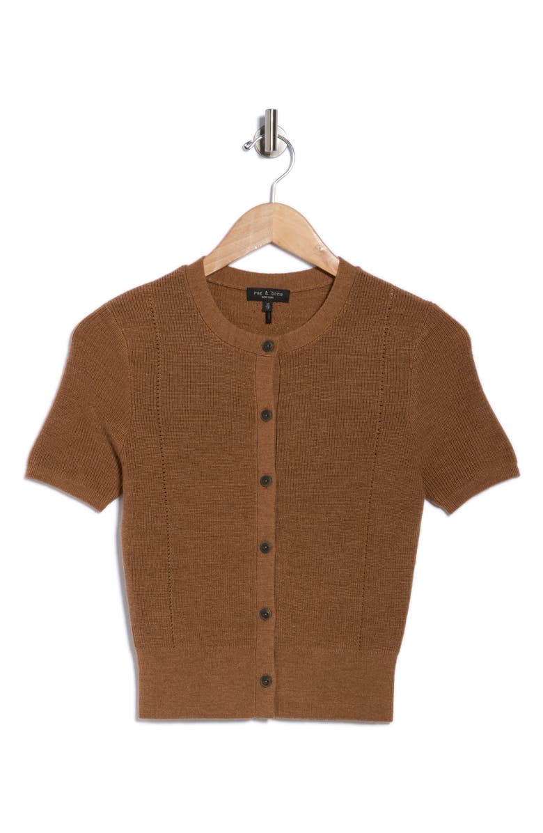 rag & bone Dina Short Sleeve Wool Cardigan, Alternate, color, Camel