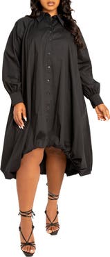 BUXOM COUTURE Long Sleeve High-Low Bubble Hem Shirtdress