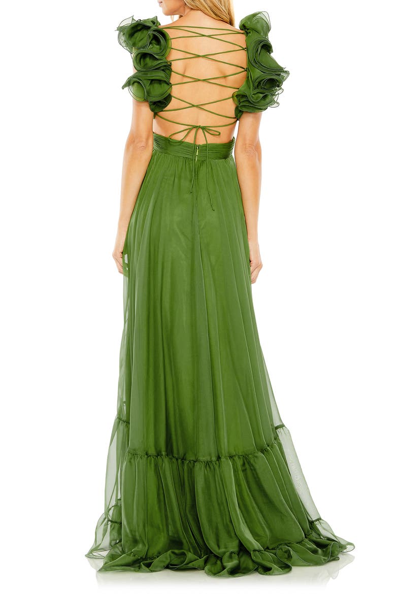 Rosette Chiffon Cutout Empire Waist Gown, Alternate, color, THYME