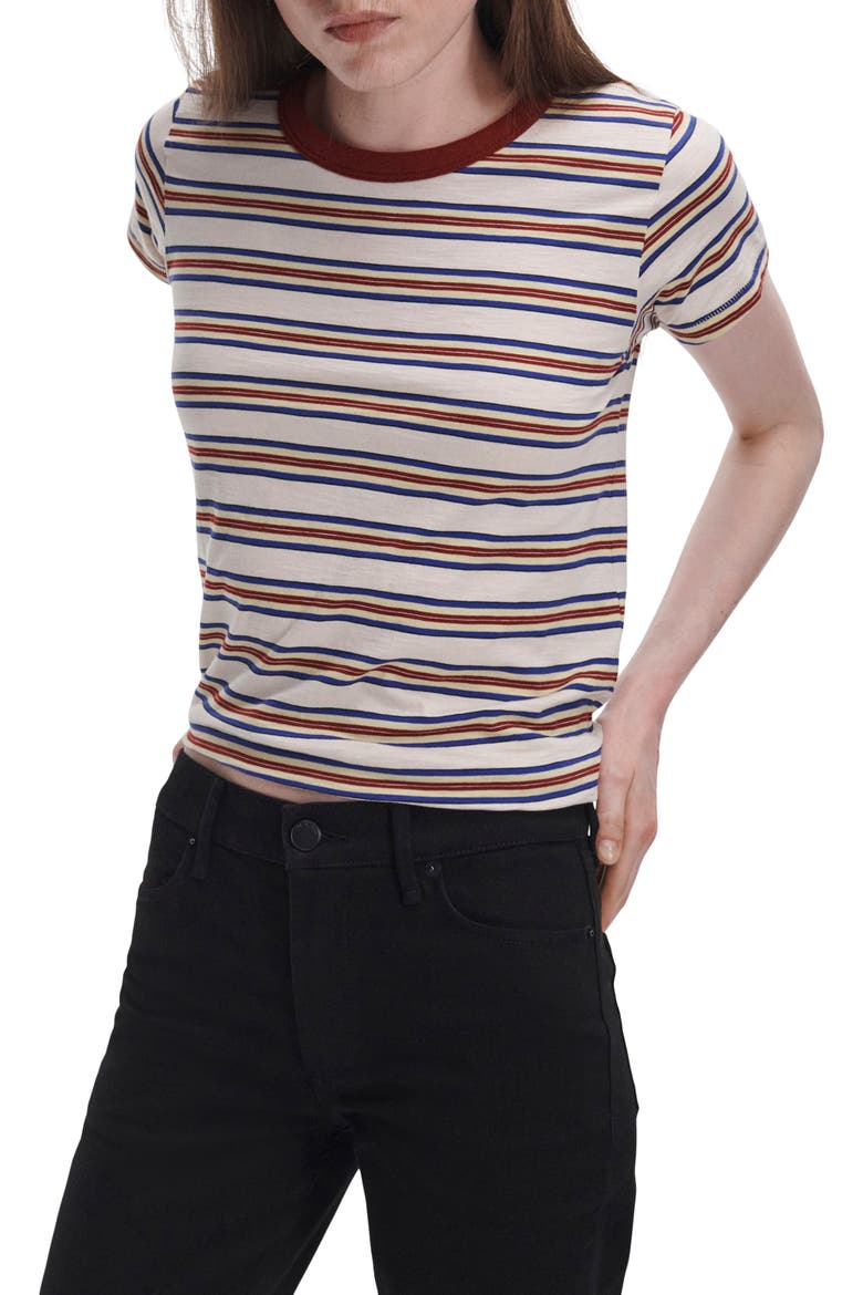 The Slub Stripe Cotton T-Shirt, Main, color, IVORY RED MULTI